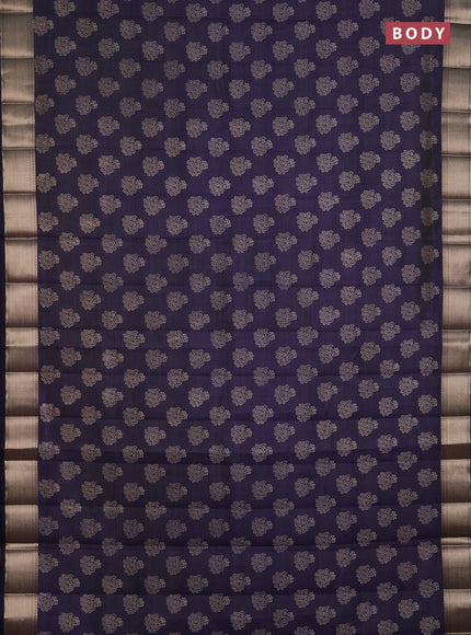 Semi raw silk saree navy blue with allover floral butta prints and zari woven border