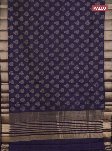 Semi raw silk saree navy blue with allover floral butta prints and zari woven border