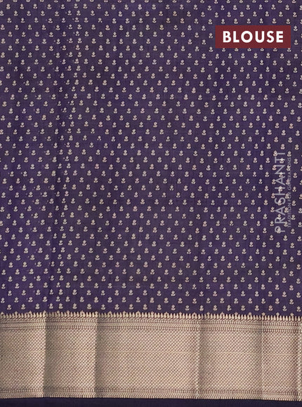Semi raw silk saree navy blue with allover floral butta prints and zari woven border