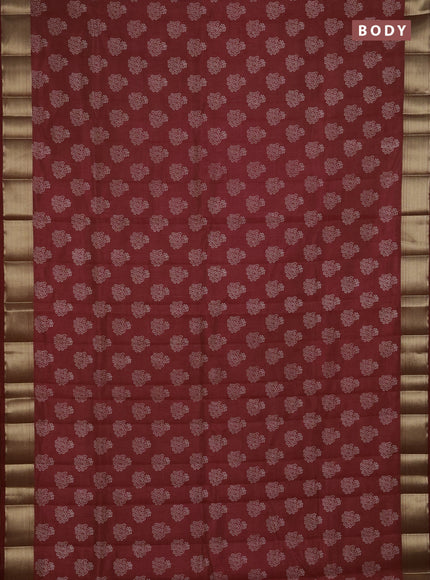 Semi raw silk saree maroon with allover floral butta prints and zari woven border