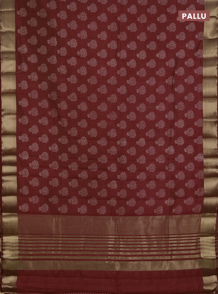 Semi raw silk saree maroon with allover floral butta prints and zari woven border
