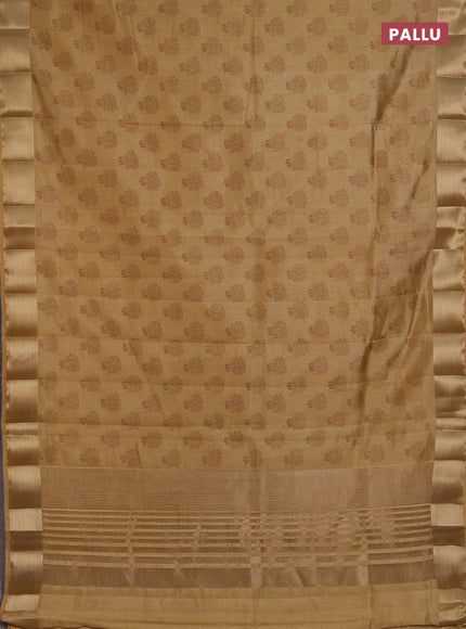 Semi raw silk saree sandal with allover floral butta prints and zari woven border