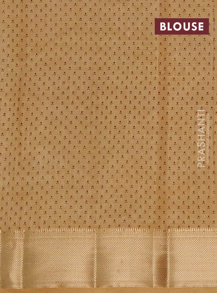 Semi raw silk saree sandal with allover floral butta prints and zari woven border