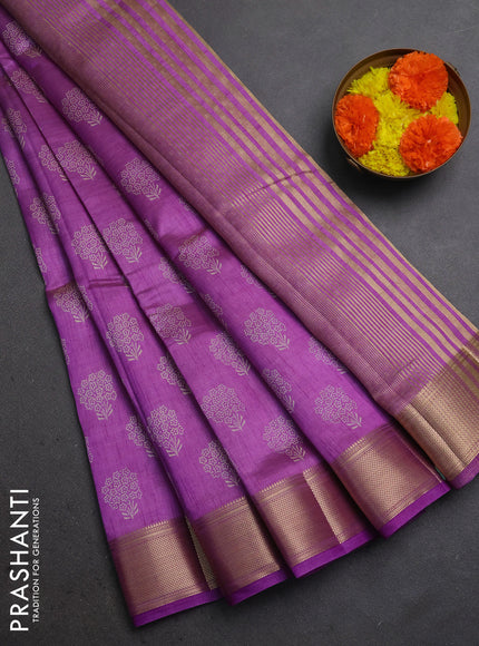 Semi raw silk saree lavender with allover floral butta prints and zari woven border