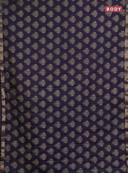 Semi raw silk saree navy blue with allover floral butta prints and small zari woven border