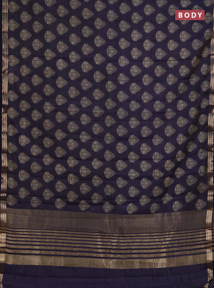 Semi raw silk saree navy blue with allover floral butta prints and small zari woven border