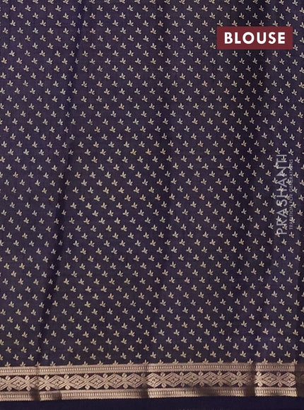 Semi raw silk saree navy blue with allover floral butta prints and small zari woven border