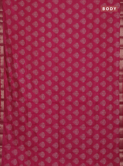 Semi raw silk saree pink with allover floral butta prints and small zari woven border