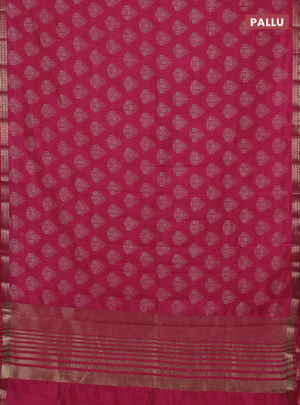 Semi raw silk saree pink with allover floral butta prints and small zari woven border