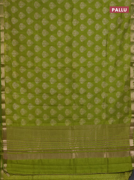 Semi raw silk saree light green with allover floral butta prints and small zari woven border
