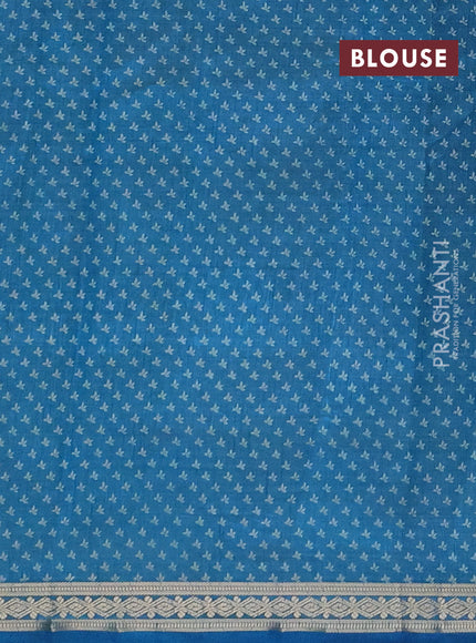 Semi raw silk saree teal blue with allover floral butta prints and small zari woven border