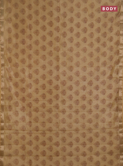 Semi raw silk saree sandal with allover floral butta prints and small zari woven border
