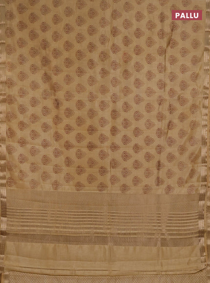 Semi raw silk saree sandal with allover floral butta prints and small zari woven border
