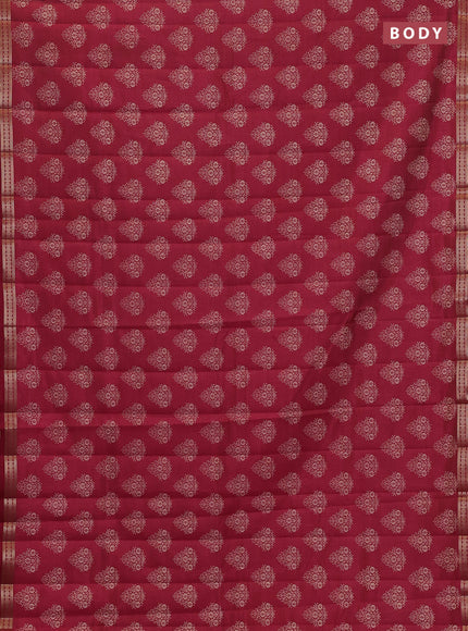 Semi raw silk saree maroon with allover floral butta prints and small zari woven border