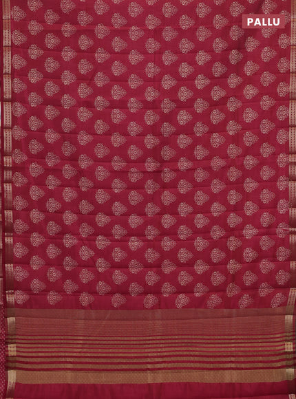 Semi raw silk saree maroon with allover floral butta prints and small zari woven border