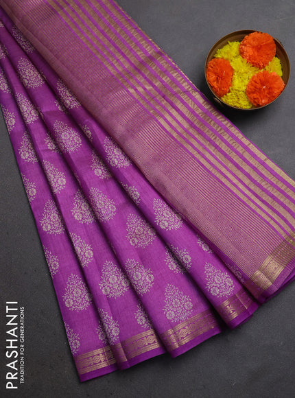 Semi raw silk saree lavender with allover floral butta prints and small zari woven border