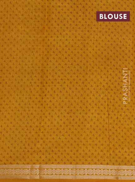 Semi raw silk saree dark mustard with allover floral butta prints and small zari woven border