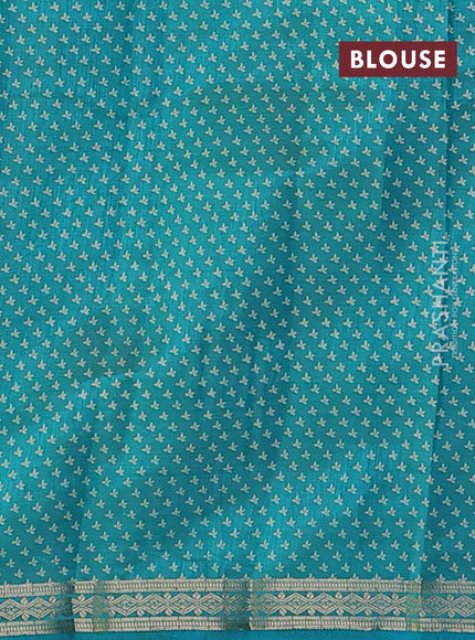 Semi raw silk saree teal green with allover floral butta prints and small zari woven border