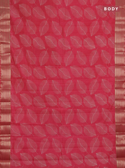 Semi raw silk saree pink shade with allover prints and zari woven border