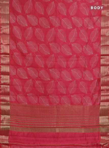 Semi raw silk saree pink shade with allover prints and zari woven border