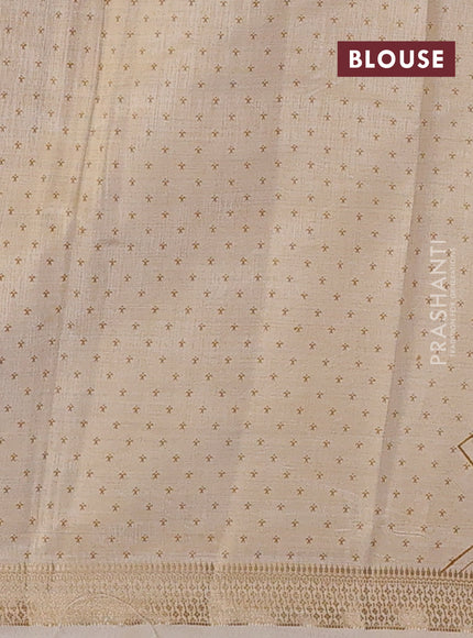 Semi raw silk saree cream with allover zigzag prints and zari woven border