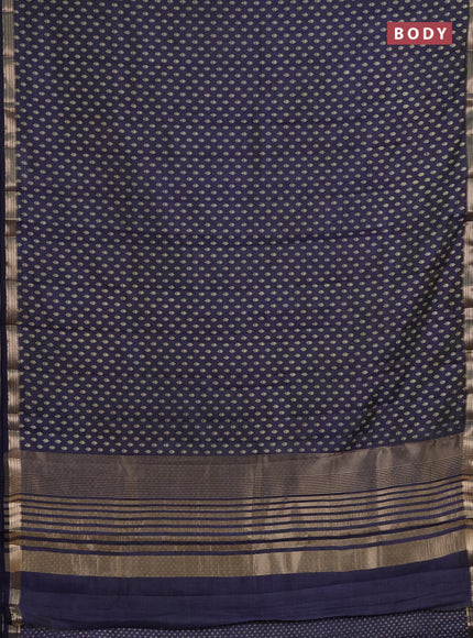 Semi raw silk saree navy blue with allover butta prints and zari woven border
