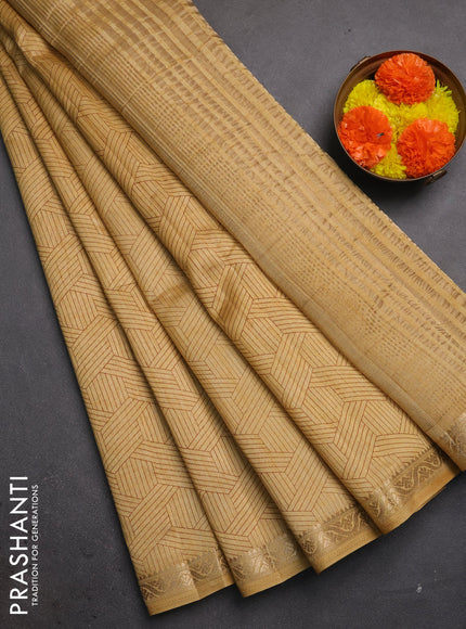 Semi raw silk saree sandal with allover geometric prints and zari woven border