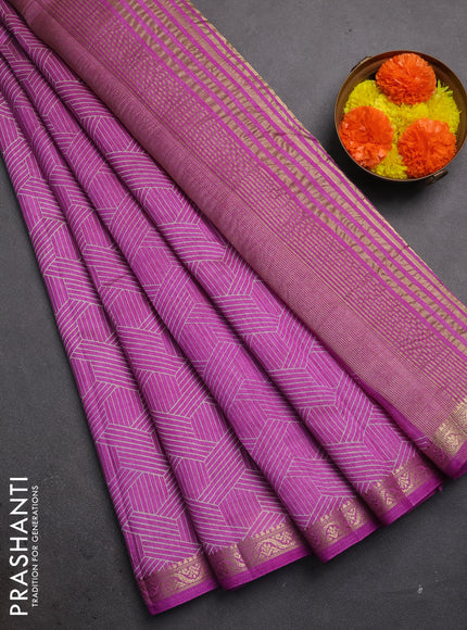 Semi raw silk saree lavender with allover geometric prints and zari woven border