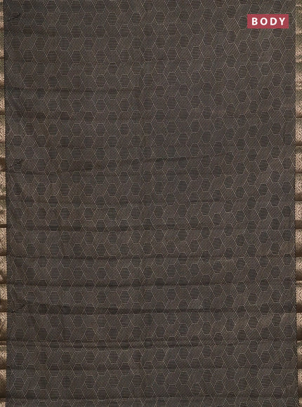 Semi raw silk saree olive green with allover geometric prints and zari woven border