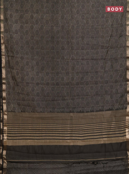 Semi raw silk saree olive green with allover geometric prints and zari woven border