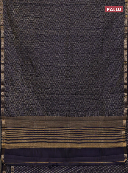 Semi raw silk saree navy blue with allover geometric prints and zari woven border