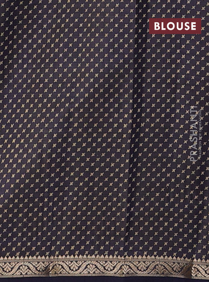 Semi raw silk saree navy blue with allover geometric prints and zari woven border