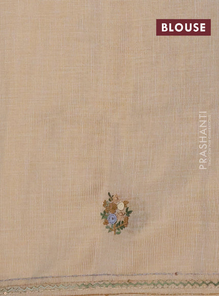 Linen saree beige with embroidery buttas and embroidery pallu & border