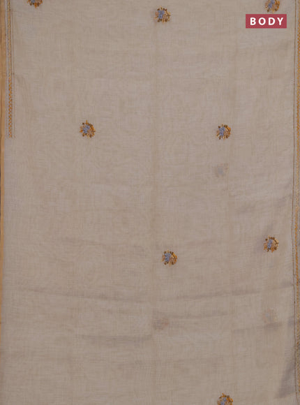 Linen saree beige with embroidery buttas and embroidery pallu & border