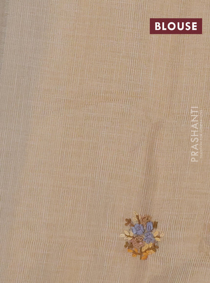 Linen saree beige with embroidery buttas and embroidery pallu & border