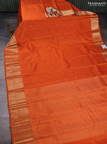 Pure soft silk saree orange and beige with allover zari woven buttas and zari woven border