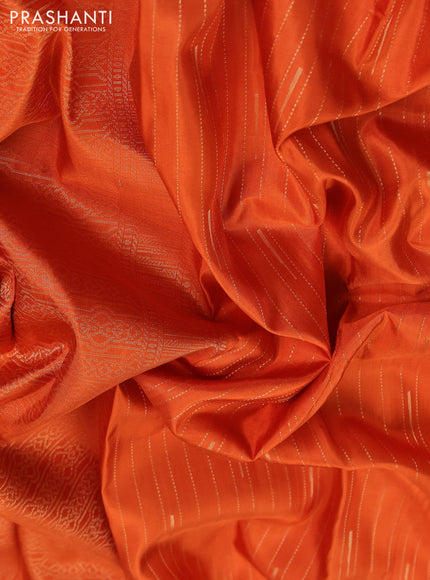 Pure soft silk saree orange and beige with allover zari woven buttas and zari woven border
