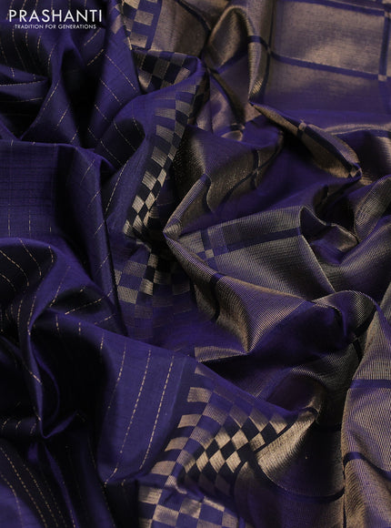Pure soft silk saree navy blue and magenta pink with allover zari weaves and zari woven border