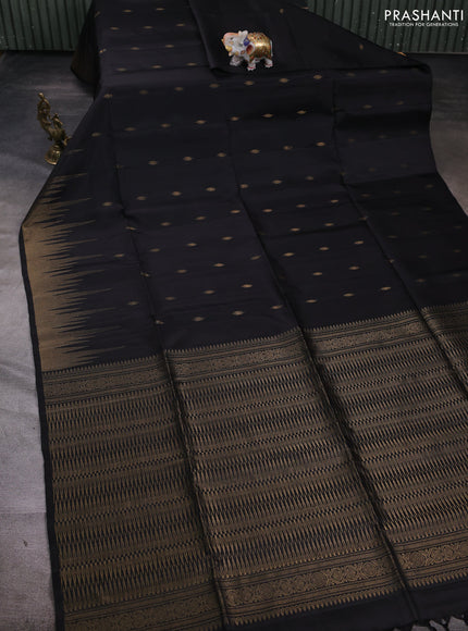 Pure soft silk saree black and teal green with allover zari woven buttas and temple zari woven border