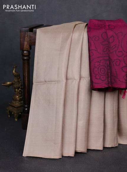 Pure soft silk saree beige and magenta pink with allover zari weaves & buttas and zari woven border