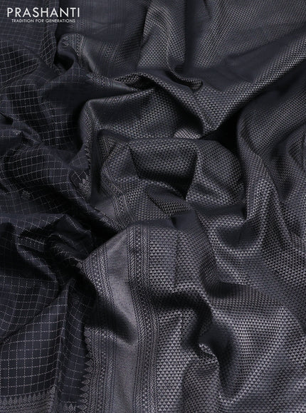 Pure soft silk saree nblack and magenta pink with allover silver zari woven checks & buttas and long zari woven border