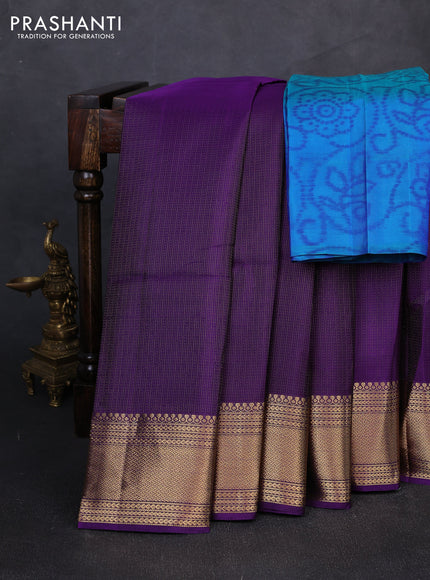 Pure soft silk saree purple and teal green with allover zari woven brocade weaves and zari woven border