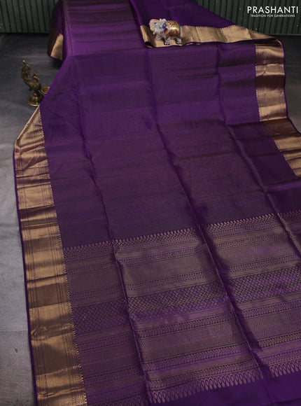 Pure soft silk saree purple and teal green with allover zari woven brocade weaves and zari woven border