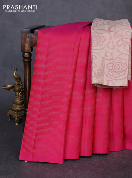 Pure soft silk saree pink and beige with allover zari woven brocade weaves in borderless style