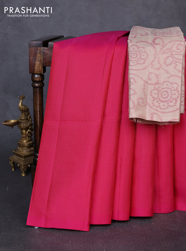 Pure soft silk saree pink and beige with allover zari woven brocade weaves in borderless style