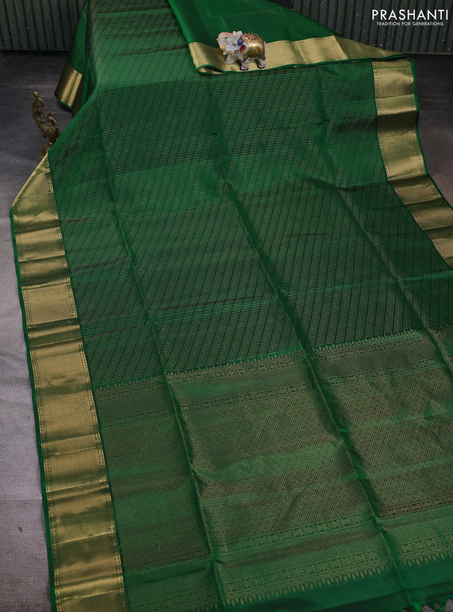 Pure soft silk saree green and dark pink with allover zari woven brocade weaves and zari woven border