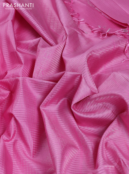 Pure soft silk saree light pink and purple with allover zari weaves and zari woven border