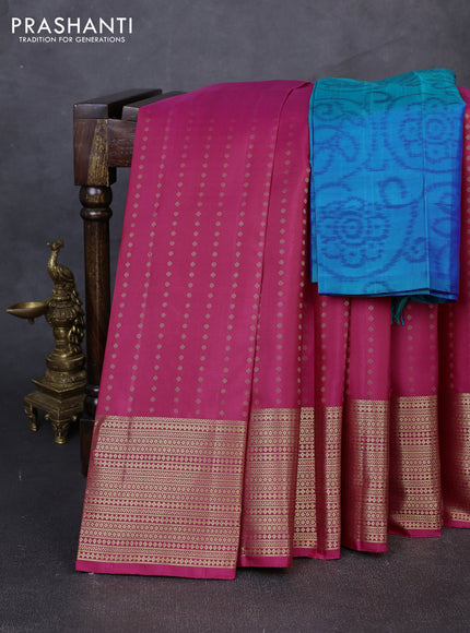 Pure soft silk saree pink and teal green with allover zari woven 1000 buttas and long zari woven border