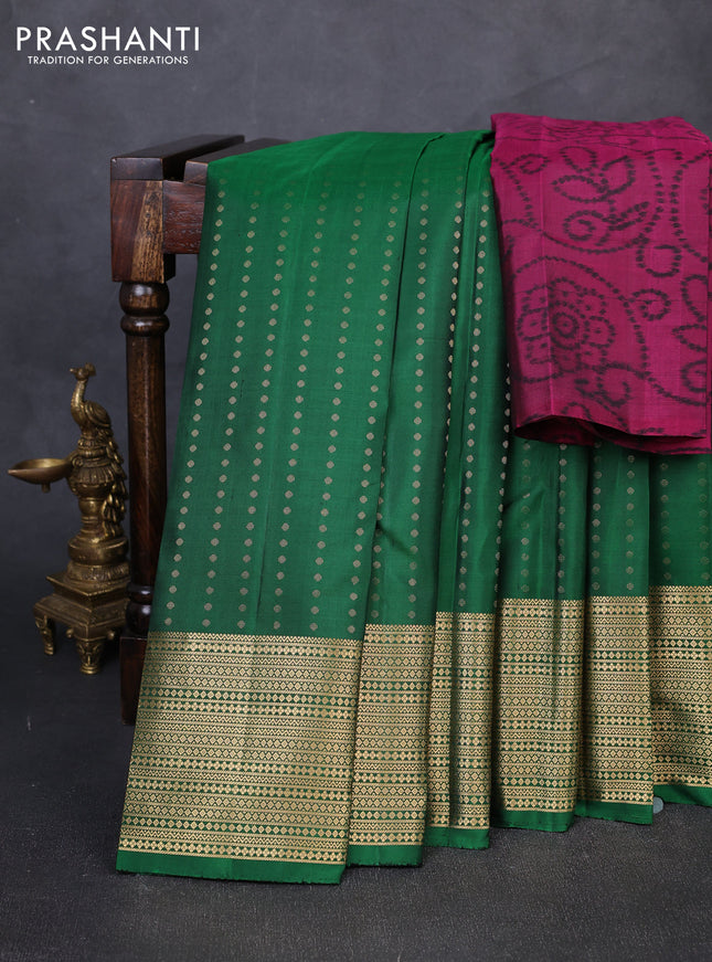 Pure soft silk saree green and pink with allover zari woven 1000 buttas and long zari woven border