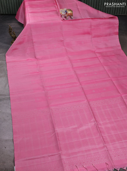 Pure soft silk saree light pink and teal green with allover zari weaves & buttas and zari woven border